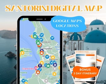 Santorini Digital Travel Map for Google Maps Location Pins Santorini Itinerary with Travel Map Digital Travel Itinerary Santorini