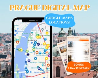 Prague Digital Travel Map for Google Maps Location Pins Prague Itinerary with Travel Map Digital Travel Itinerary Prague Mobile Itinerary