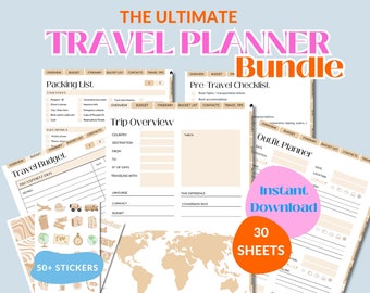 Reiseplaner Printable Digital Planner Geschenk für Travel Budget Tracker Travel Organizer Planer für Reise Geschenk für Reiseplanung