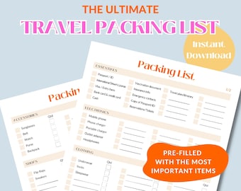 Ultimative Reise Packliste Druckbare Reiseliste Reiseutensilien Packliste Digitaler Reiseorganisator Download Reiseplaner