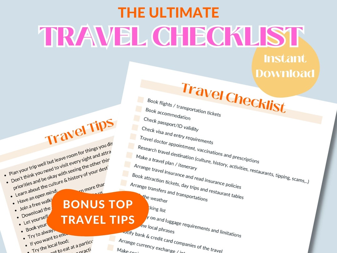 Ultimate Travel Checklist Printable Travel List Pretravel Etsy