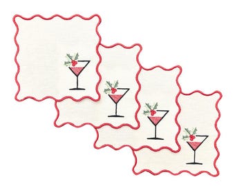 Holly Martini - Tovaglioli da cocktail in lino smerlato