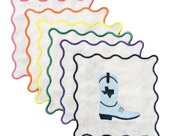 Tovaglioli da cocktail in lino con motivo stivali da cowboy