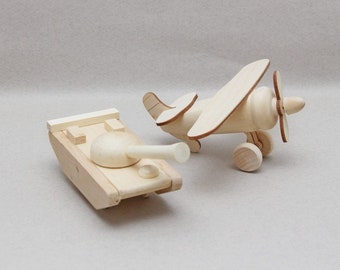 Set of 2 Wooden Toys | Wooden toy Plain | Wooden toy tank