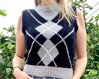 Vintage 1960s Sears Kings Road MOHAIR Argyle Pullover