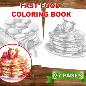 Fast Food Coloring Book Adults Kids Coloring Pages, Download Grayscale Illustration, Printable PDF File