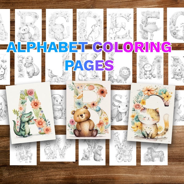 Alphabet Coloring Book Adults Kids Coloring Pages, Grayscale Letter Coloring, Printable Letter Coloring Page, Instant Download