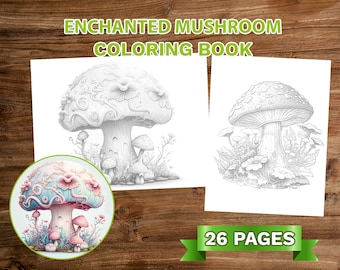 Verzauberter Pilz Malbuch, Graustufen-Illustrationen (PDF-Muster)