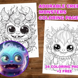 Adorable Creepy Monsters Coloring Book For Adults Kids Coloring Pages, Grayscale Coloring Book, Instant Download, Printable PDF File