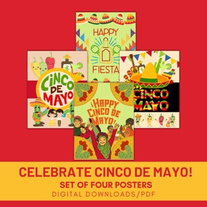 Carteles decorativos del Cinco de Mayo, volantes para tablones de anuncios, obras de arte originales de temática mexicana, impresiones digitales en español para paredes, arte latino