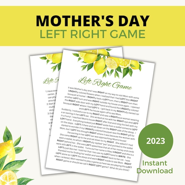 Mother's Day Left Right Game with Original Story | Unique Centerpiece Giveaway Idea | Celebrating Mom Fun | Printable Pass the Gift Game