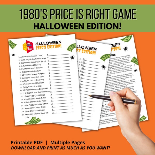 Halloween Printable Party Game | Retro Price is Right | Vintage 1980's Nostalgia |  Family Game Night | Classic Game | Budgeting Game