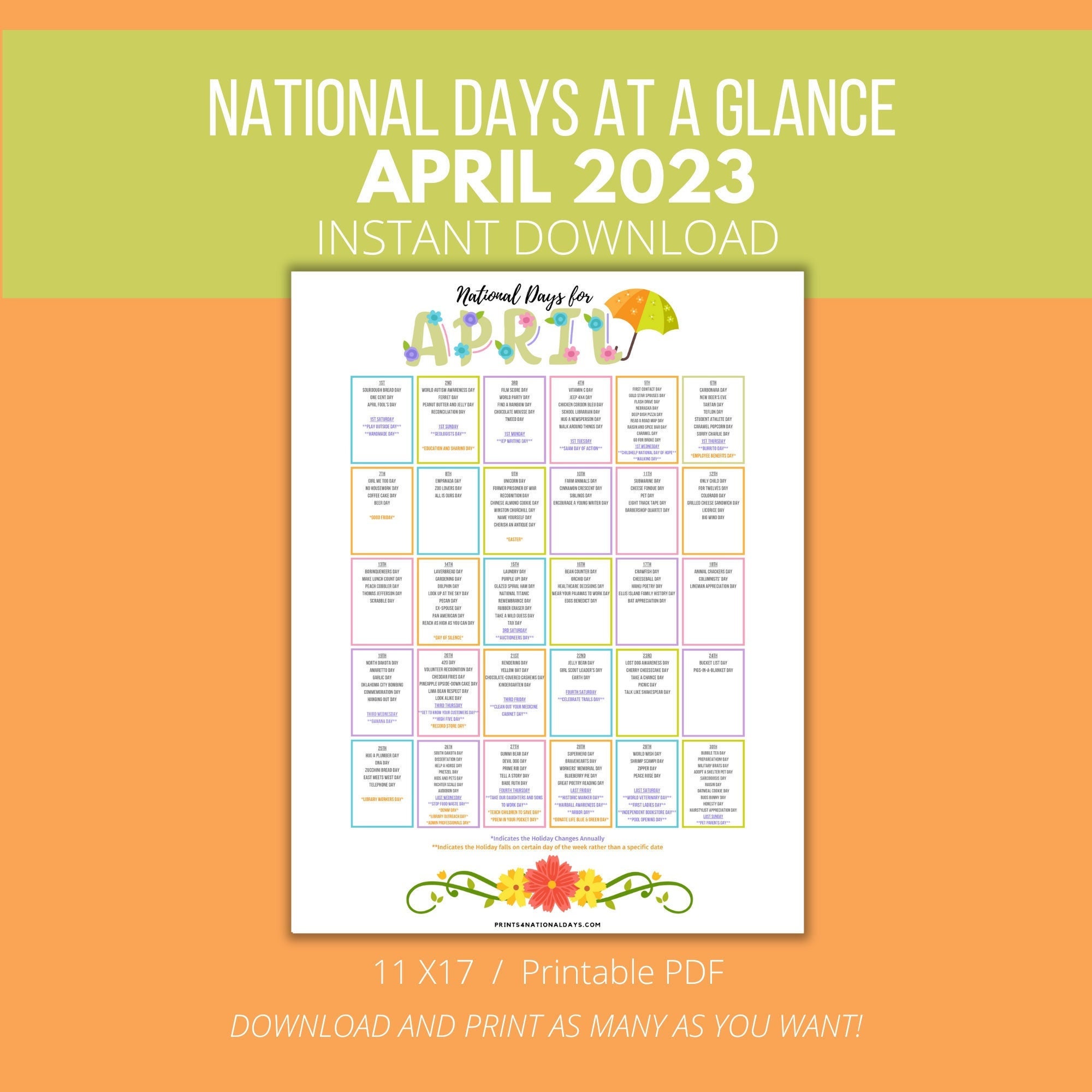 April 2023 National Days Calendar (digital Download) - Etsy