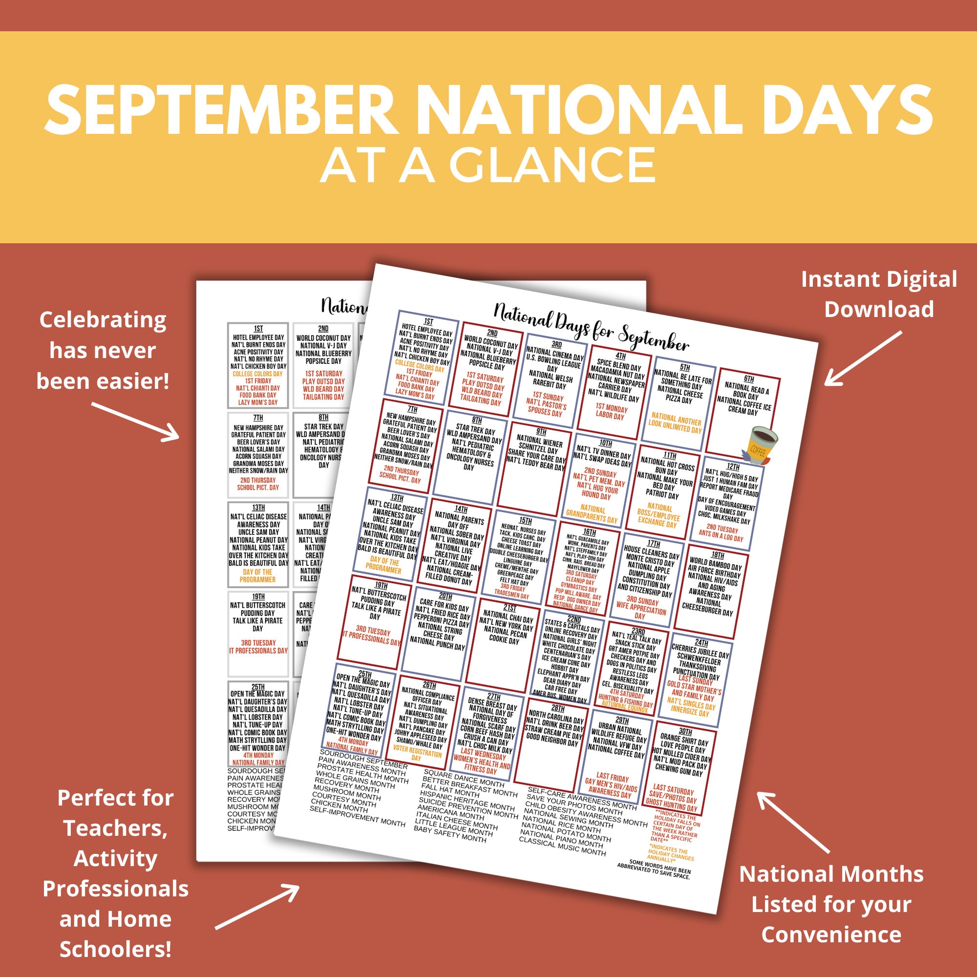Printable September National Day Calendar Holiday Tracker at a Glance Printable September National Day Calendar Holiday Tracker at a Glance