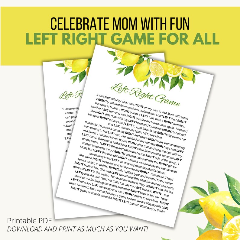 Mother's Day Left Right Game With Original Story | Unique Centerpiece ...