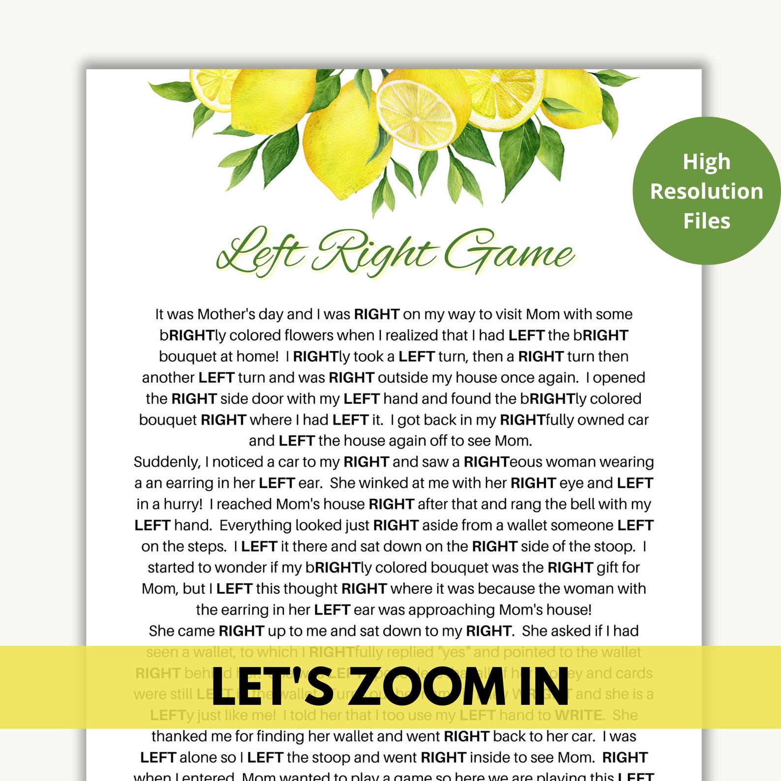 Mother's Day Left Right Game With Original Story | Unique Centerpiece ...