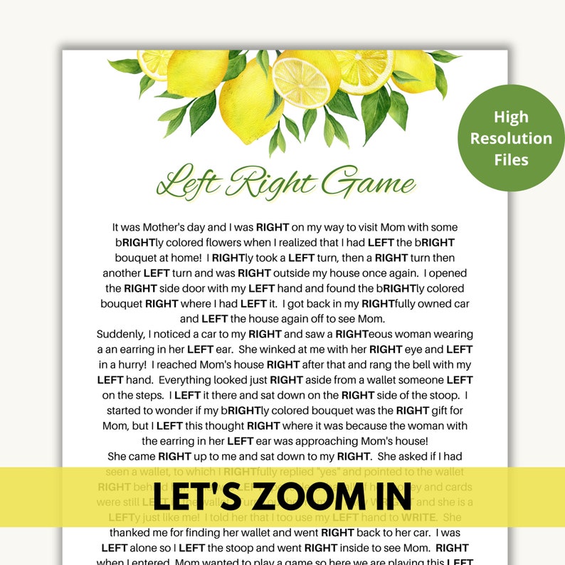 Mother's Day Left Right Game With Original Story | Unique Centerpiece ...