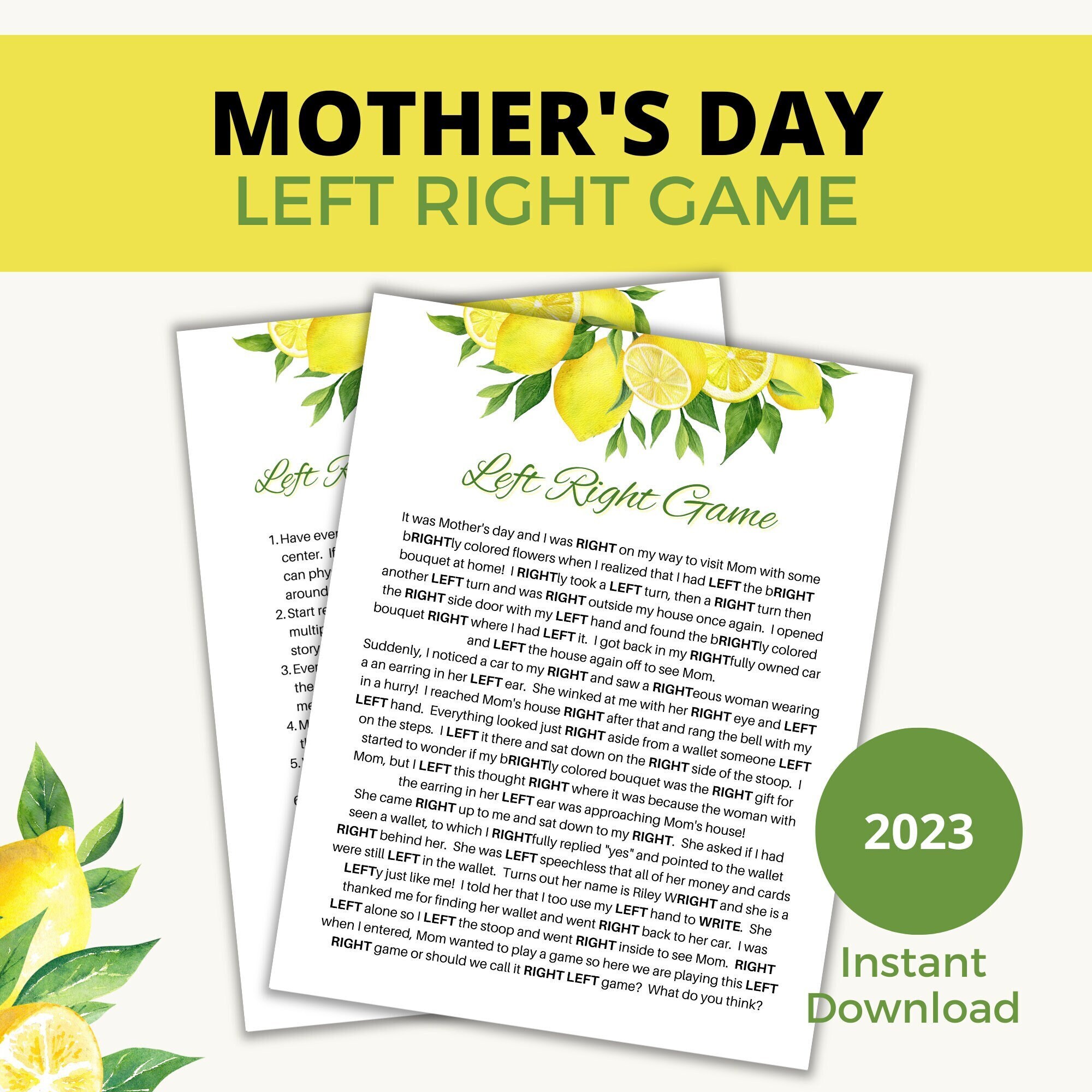 Mother's Day Left Right Game With Original Story | Unique Centerpiece ...