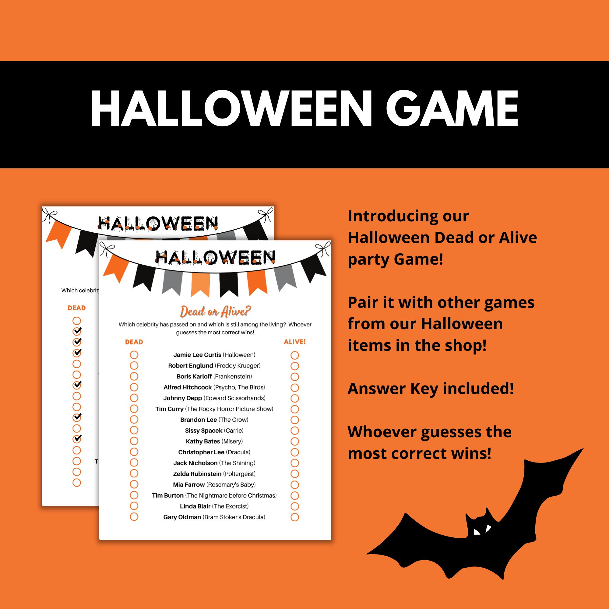 Halloween Themed Printable Game Dead or Alive Game for 