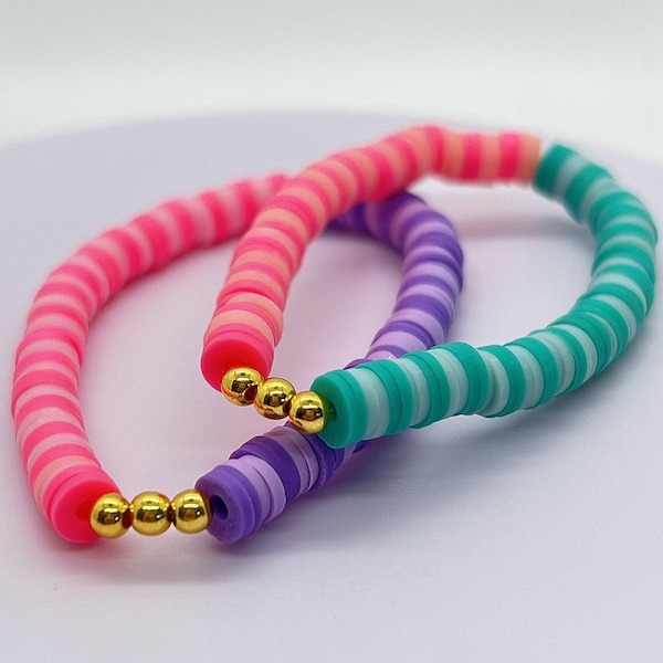 Pink, Teal, Purple | Clay Bead | Friendship Bracelets | Gold |
