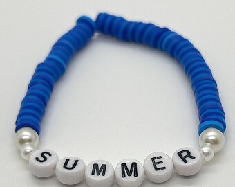 Heishi Letter Bracelet | Handmade | Blue And Dark Blue Bracelet | Clay Bead | Summer | Pearl | Starfish | Letter Beads | Summer | Blue Vibes