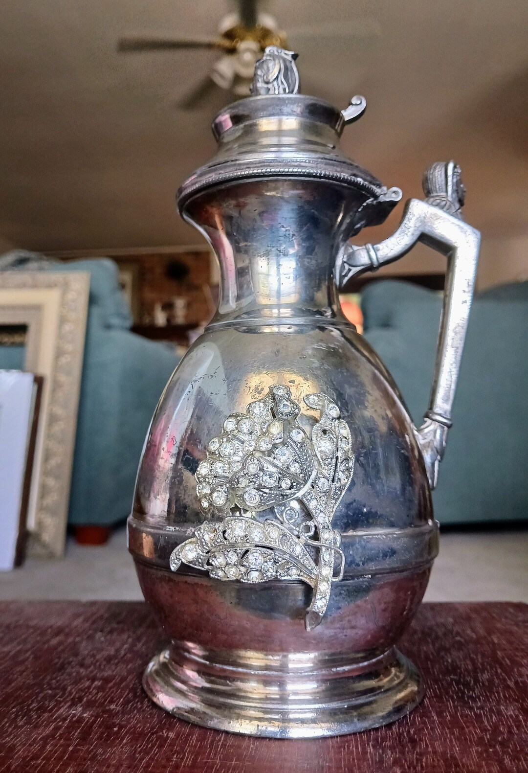 Antique Silver Plate Pitcher W Antique Brooch Added Etsy