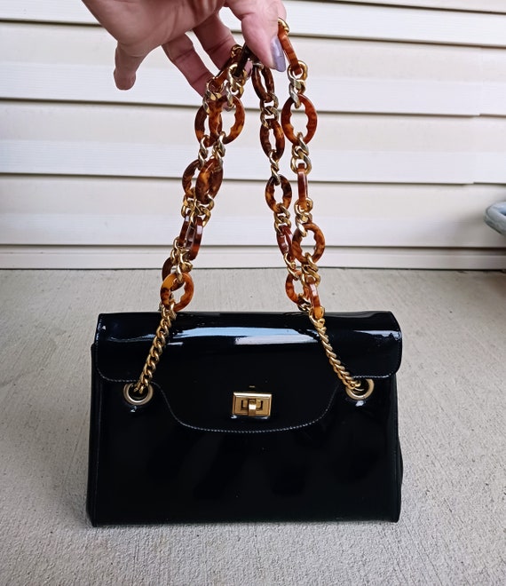 Purse - Patent Leather with Tortoise & Gold Chain