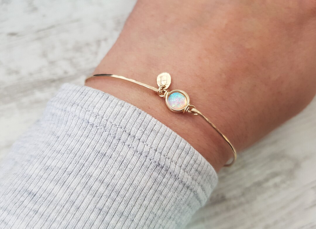 14k Gold Opal Bracelet, Opal Jewelry, Gold Minimal Bracelet, Gold