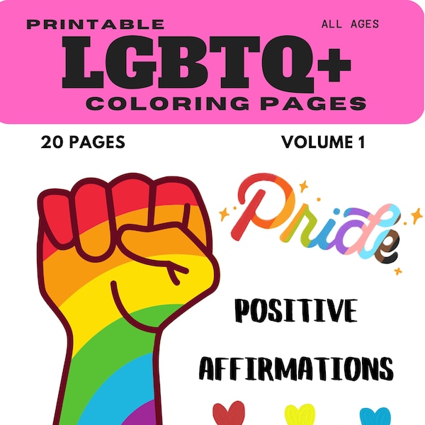 Instant Download LGBTQ Positive Affirmation Coloring Pages for Mental Health and Relaxation | 20 Pages