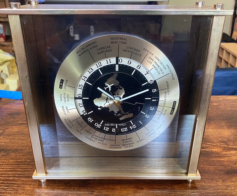 Seiko World Time Zones Brass Clock Etsy