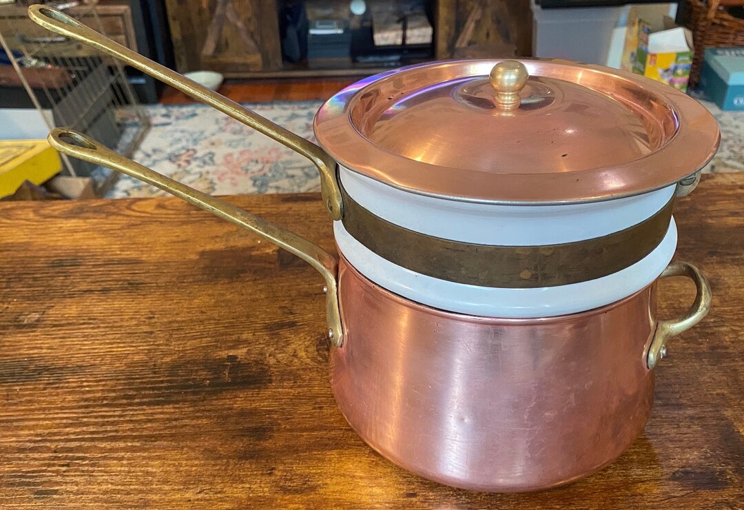 Vintage Copper & Ceramic Double Boiler Fondue Pot Etsy