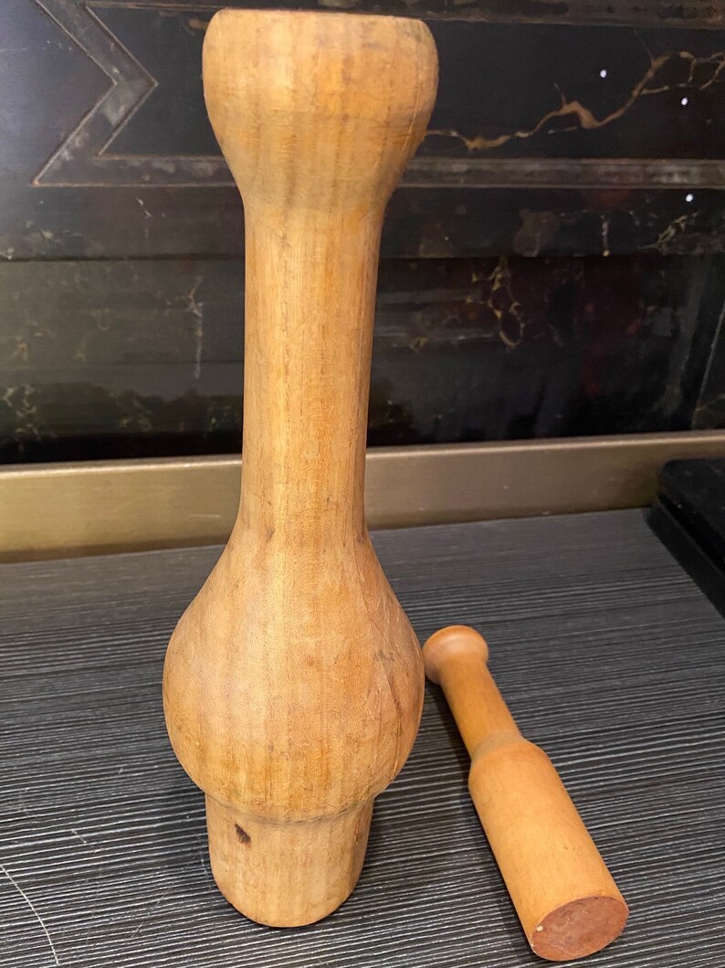 Pilon et pilon Primitive en bois antique image 6
