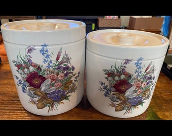 Vintage Shakers & Thangs Keramik Florale Steinzeug Kanister - 2er Set