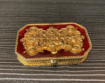 Vintage Ornate Enameled Brass Estée Lauder Hinged Pill Box