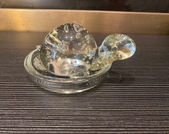 Vintage Klarglas Schildkröte in Schüssel Briefbeschwerer