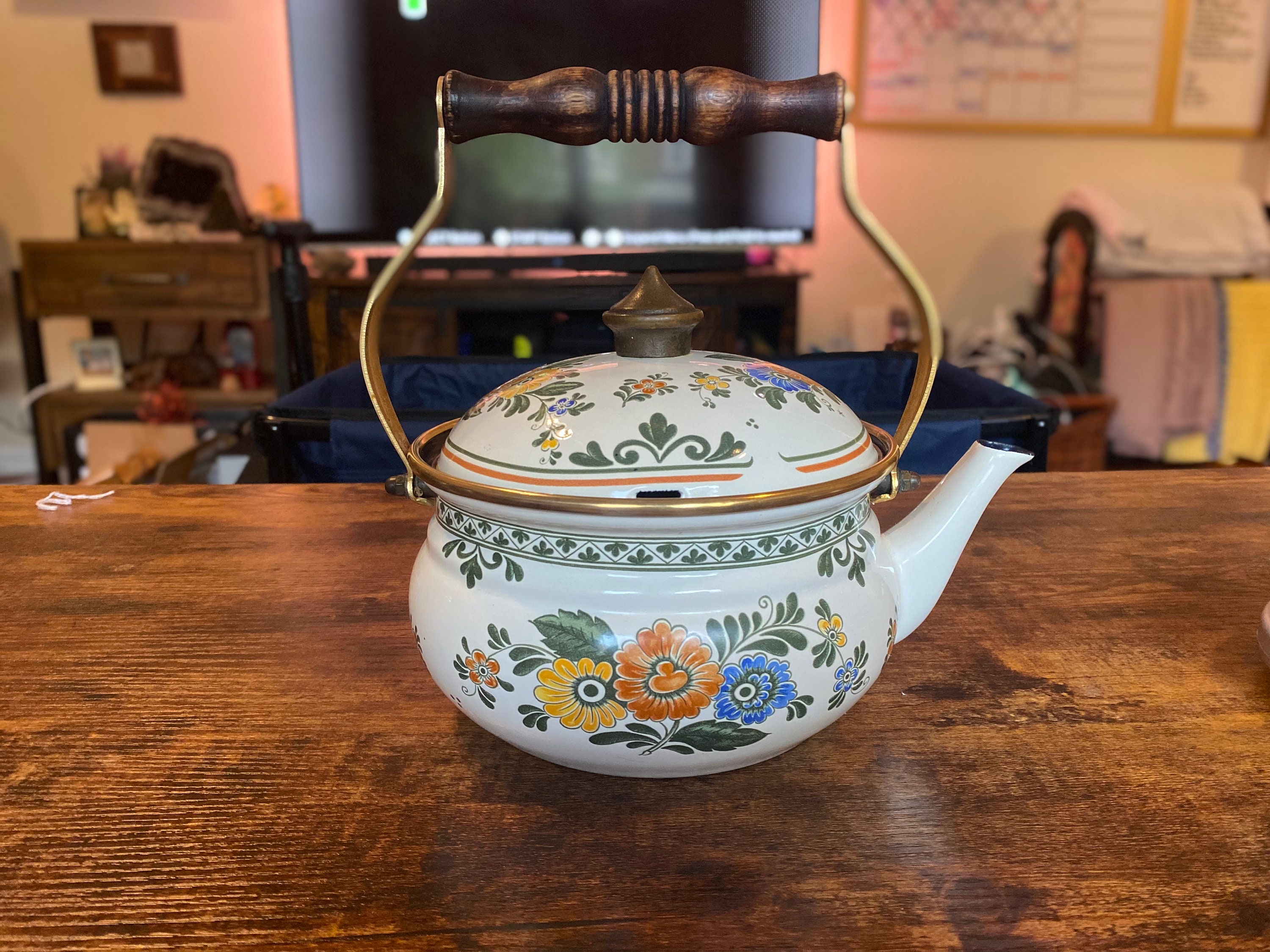 Floral Ceramic Enamel Teapot Tea Kettle For Stovetop, Thickened