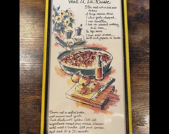 1960’s Illustrated Recipe in Yellow Wooden Frame