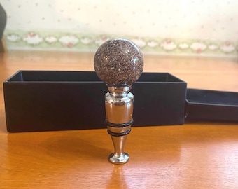 Tappo per bottiglia vintage in vetro di Murano, Italia, con glitter dorati, nuovo nella confezione originale.