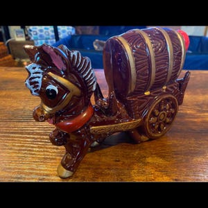 Antique Glazed Red Clay Donkey with Cart Decanter Bottle