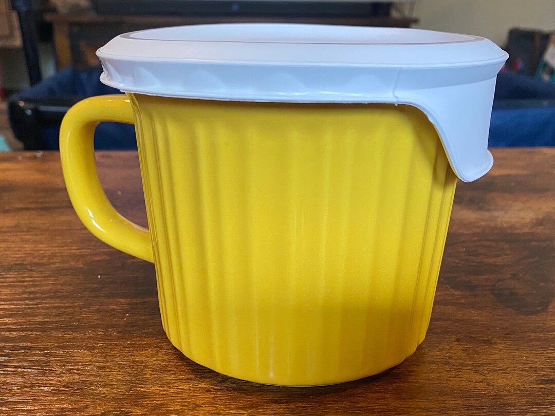 Vintage Yellow Corning Ware Soup Mug With Plastic Lid Etsy