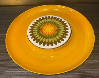 1970’s Yellow Melamine & Ceramic Cheese Platter