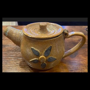Handmade Vintage Earthenware Tea Pot with Blue Flowers
