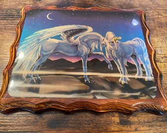 Moonlight Rendezvous by Sue Dawe, 1981– Mythical Artist Print on Beveled Edge Wood