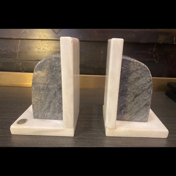 MCM Geometric Carved Marble Bookends