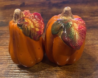 Fall Harvest Ceramic Pumpkin Salt & Pepper Shakers // Autumn Gourds Kitchen Decor Seasonal Shakers