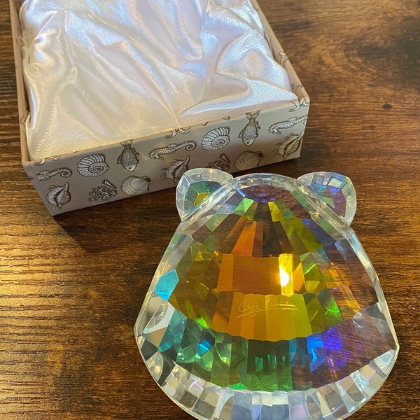 Vintage Oleg Cassini Rainbow Crystal Sea Shell Paperweight