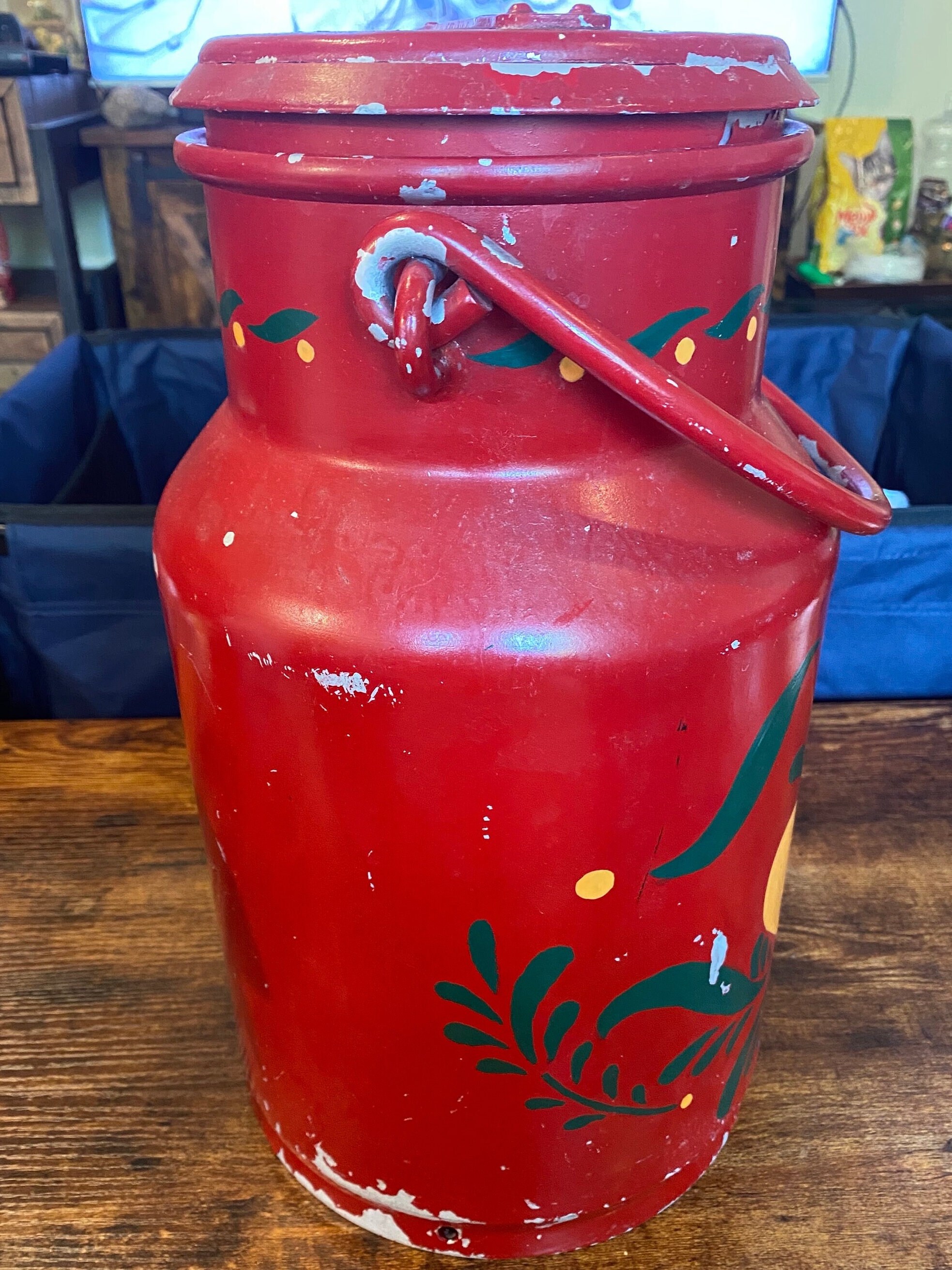 Large Handpainted Red Galvanized Milk Can With Lid // Vintage Etsy