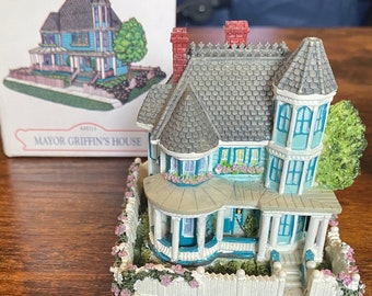 Miniature Ceramic Blue House—Liberty Falls Collection “Mayor Griffin’s Home” in Original Box