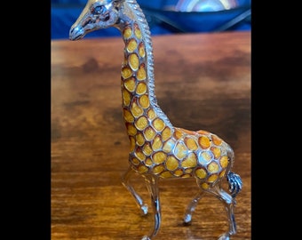 Vintage Miniature Enameled Silver Giraffe Figurine
