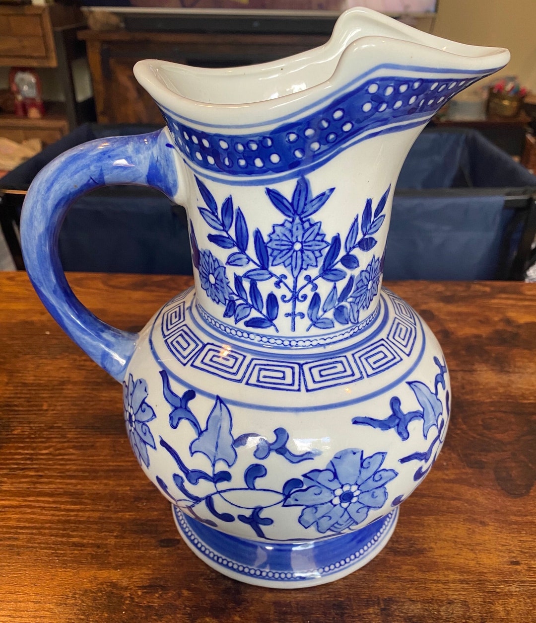Canton Collection Vintage Blue & White Chinoiserie Canton Collection Decorative Pitcher ...